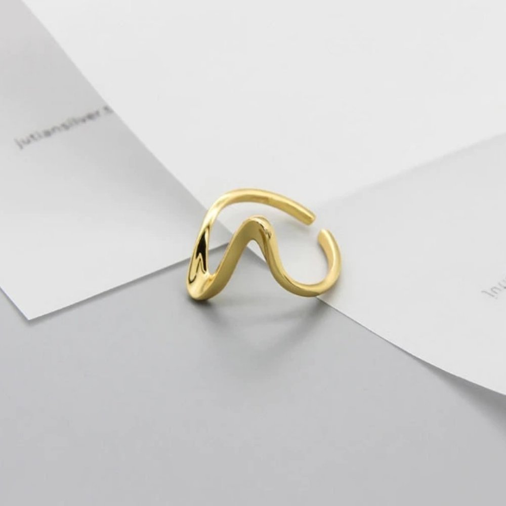 *NEW Gold/Sterling Silver Wave Adjustable Ring - Picture 6 of 11